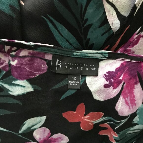BOBEAU Plus Size Twist Front Black Floral-Print Dress 1X - Picture 9 of 9